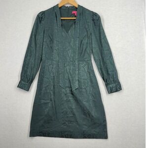Betsey Johnson Dk Green Snake Print Tie Neck Long Sleeve Holiday Womens Dress 0P